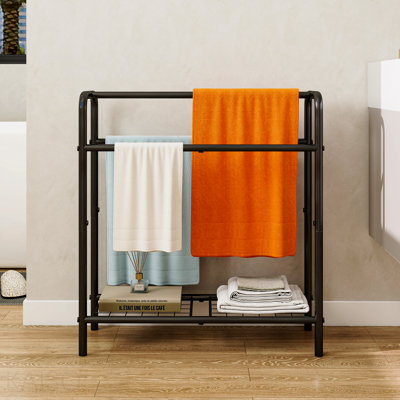 3 Tier Metal Towel Rack, Freestanding Towel Holder For Bathroom, Save Space With Storage, Display Rack For Bedroom, Bathroom, Swimming Pool, Black