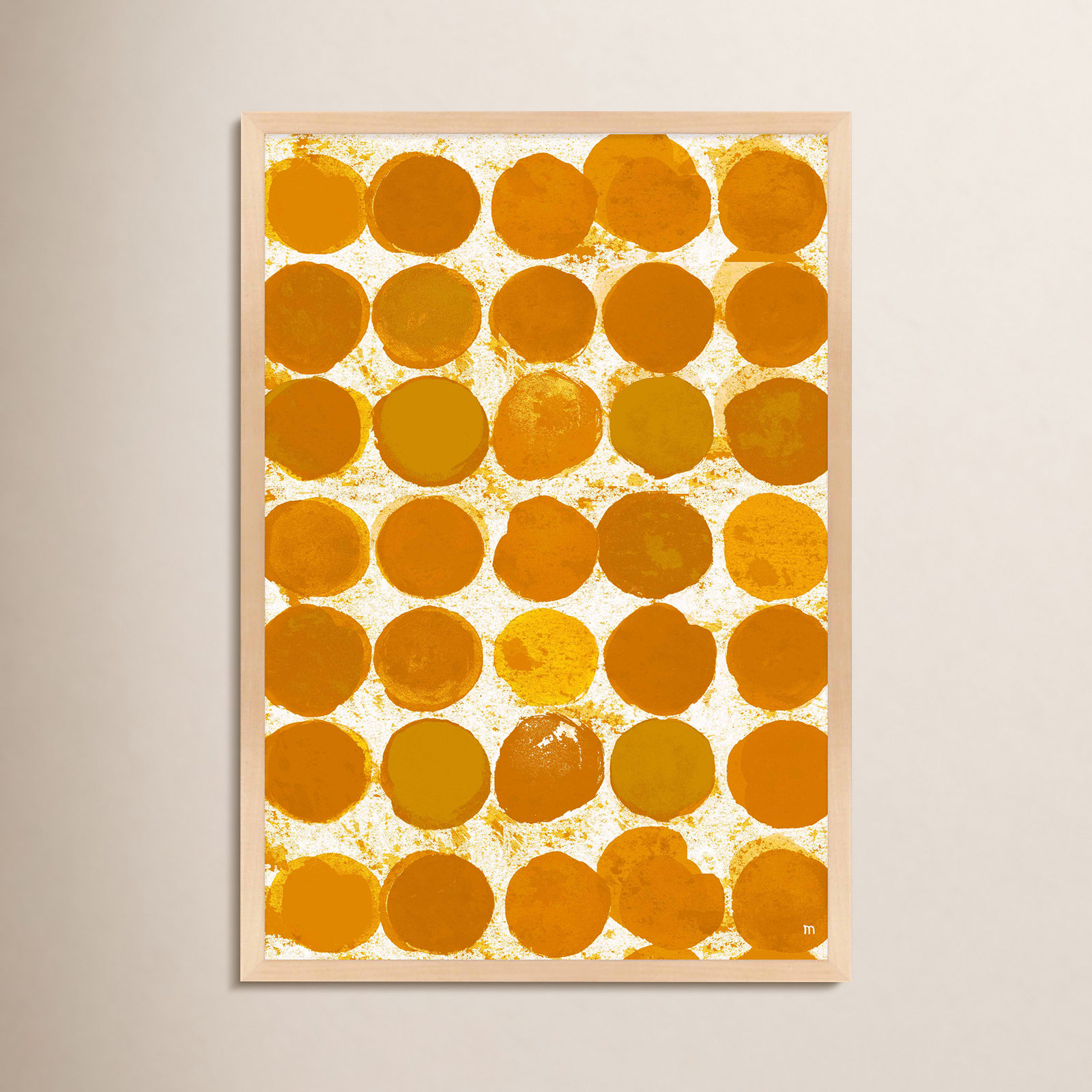 Satori Dots Pattern Curry by Studio M, Maple Framed, 25" H x 17.5" W x 1.25" D