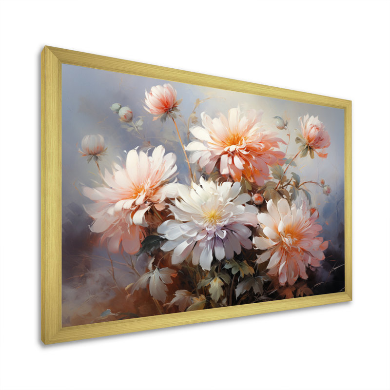 Impression romantique Sulgrave Peach Chrysanthemums III, Cadre doré à une seule photo, H 34 po x l 44 po x P 1,5 po