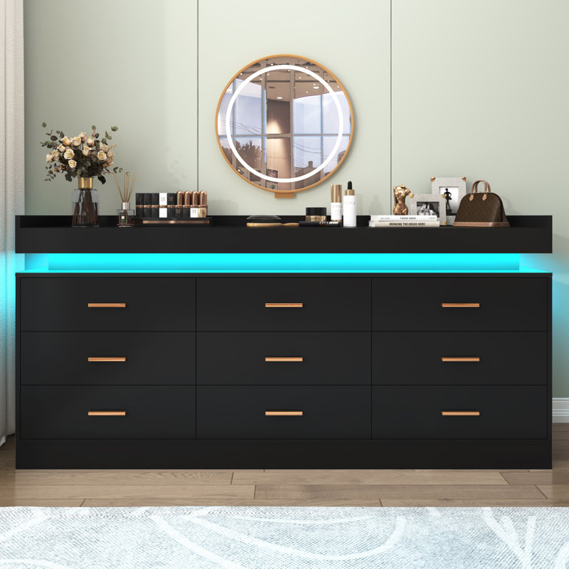 Commode 9 tiroirs Helaina, Noir