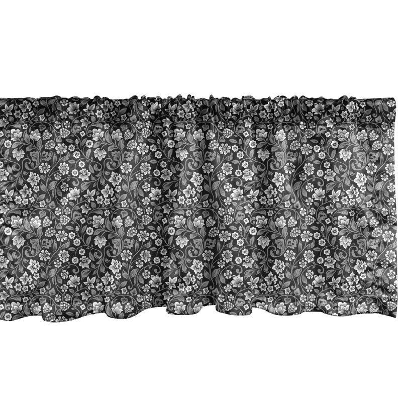 Black and Grey Floral Satin Rod Pocket Valance Set