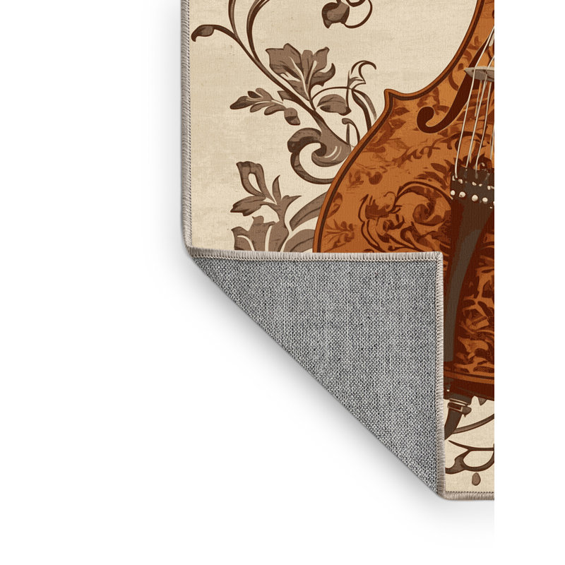 Tapis damassé classique Orfelinda Cello lavable à la machine - reliure beige, 4 x 6