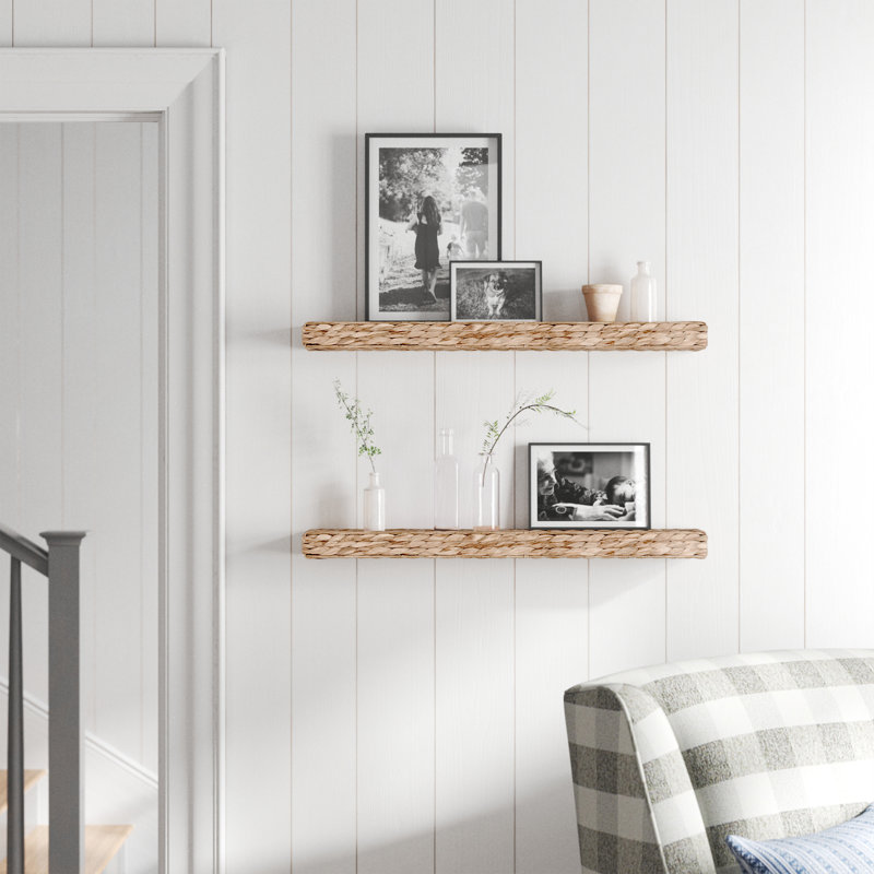 Handwoven Water Hyacinth Wall Shelf, 2" H x 23.5" W x 4.75" D, Brown