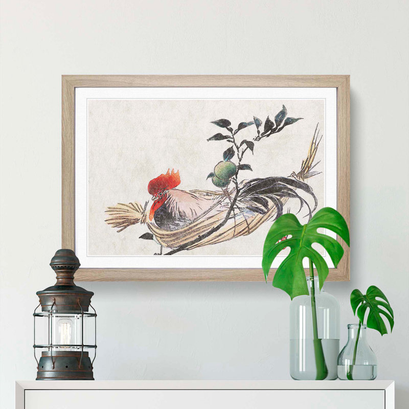 Rooster by Ogata Gekko - Picture Frame Graphic Art Print, Oak, 35cm H x 50cm W x 2cm D