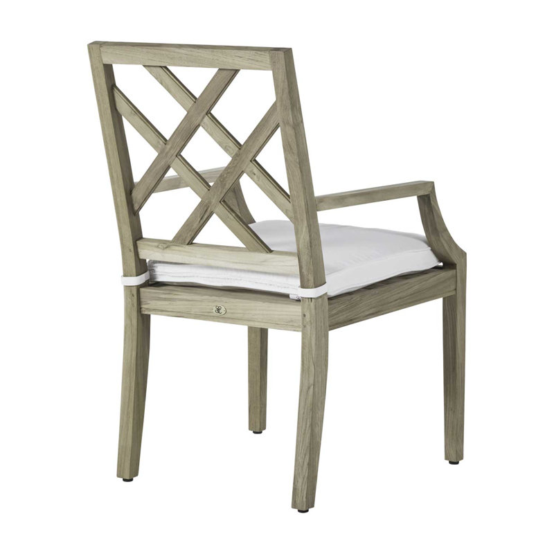 Chaise avec accoudoirs en teck Haley - Huître, Huître teck, Pas de soudure, InsideOut® Rollo ‑ lin crème