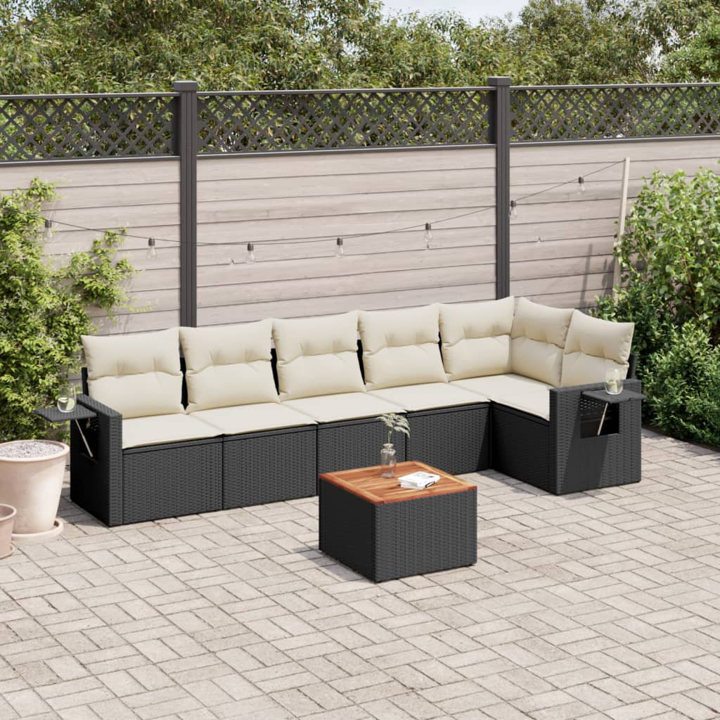 Vidaxl 7-Tlg. Garten-Sofagarnitur Mit Kissen Schwarz Poly Rattan