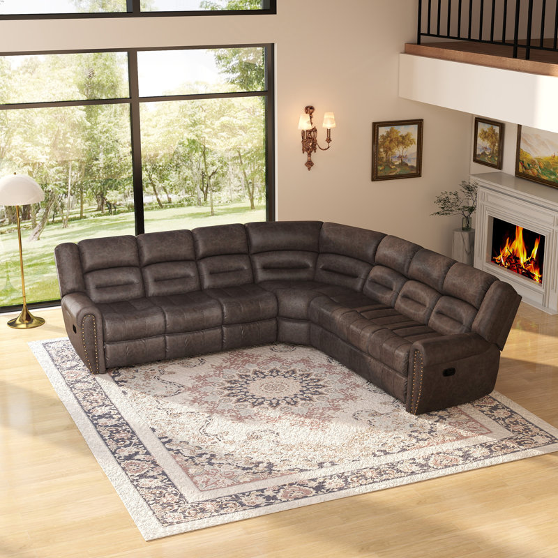 Mamata Classic and Overstuffed Soft Faux Leather Manual Reclining Corner Sectional, 39.1" H x 120" W x 75.6'' D
