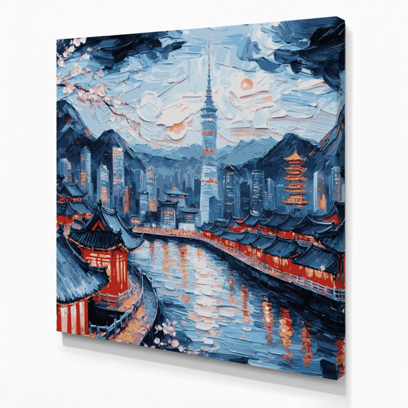 Art mural sur toile gris, "Cities Séoul", H 12 po x l 12 po