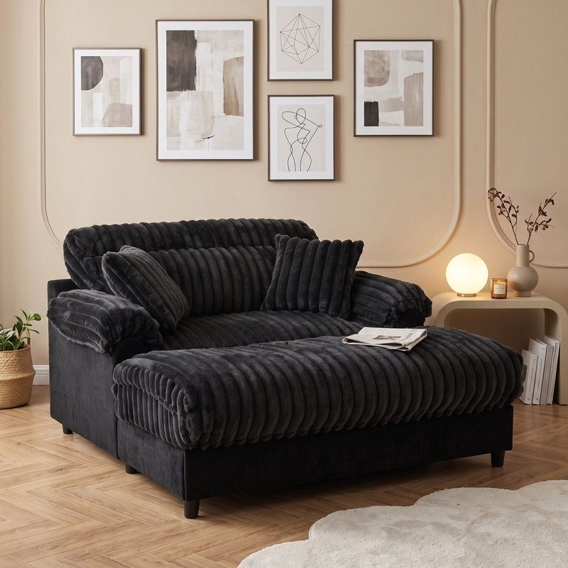 Canapé méridienne avec assise profonde, coussin en mousse à ressorts ensachés, accoudoirs incurvés et 2 coussins décoratifs