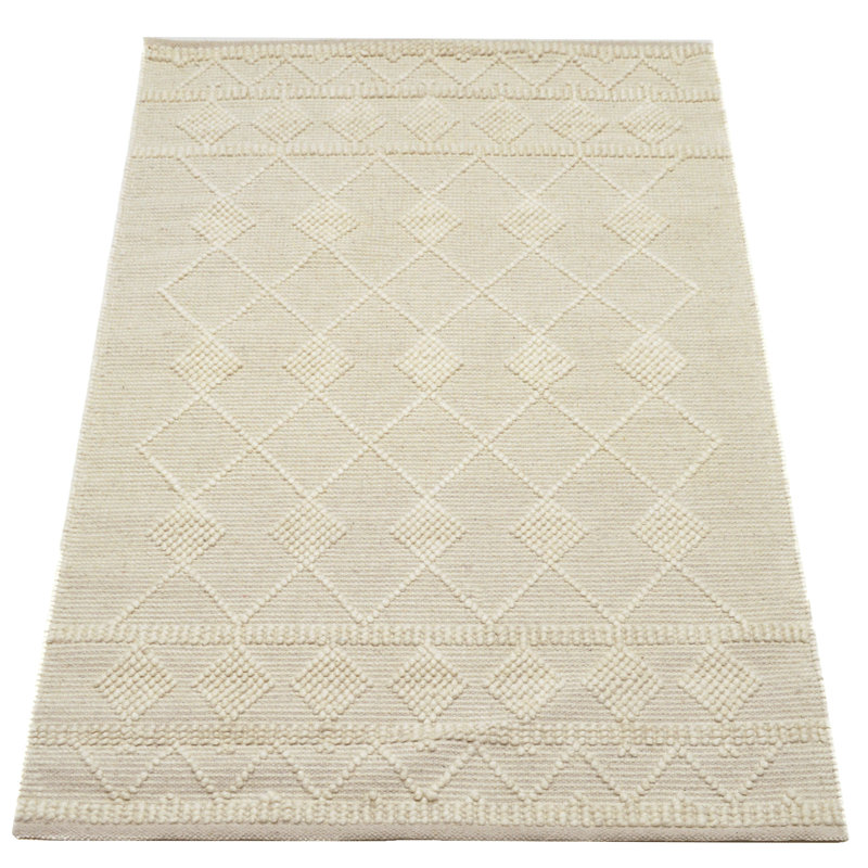 Mieve Luxury Wool Diamond Pattern Hand Woven Area Rug - Modern Geometric Design, Rectangle 120 x 170 cm, Cream