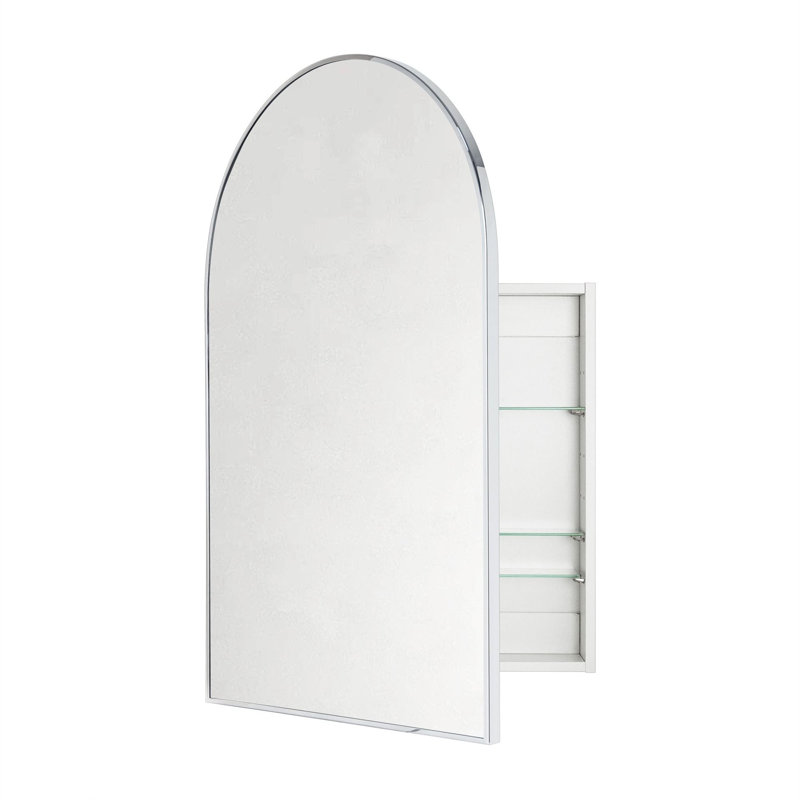 Dake Arched Bathroom Medicine Cabinet with Mirror Recessed and Surface Mount Medicine Cabinet Mirror, 36" x 24", Chrome