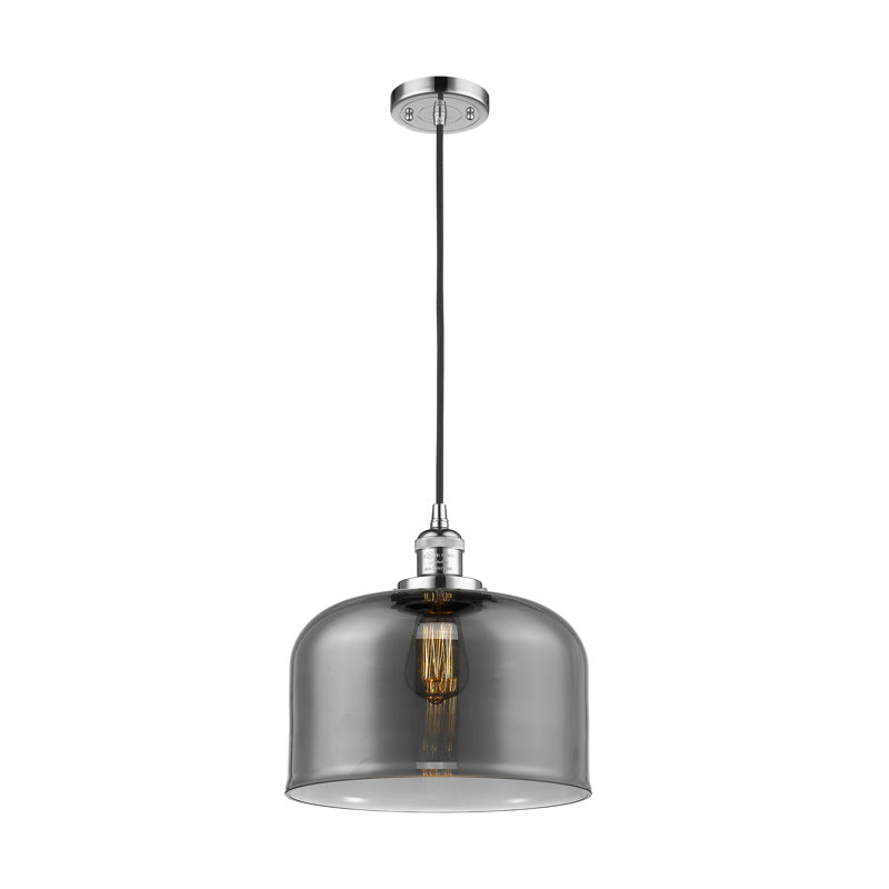 Luminaire suspendu en forme de dôme à 1 lumière Barahona, Ampoule non incluse, Chrome poli, Plaqué couleur fumée