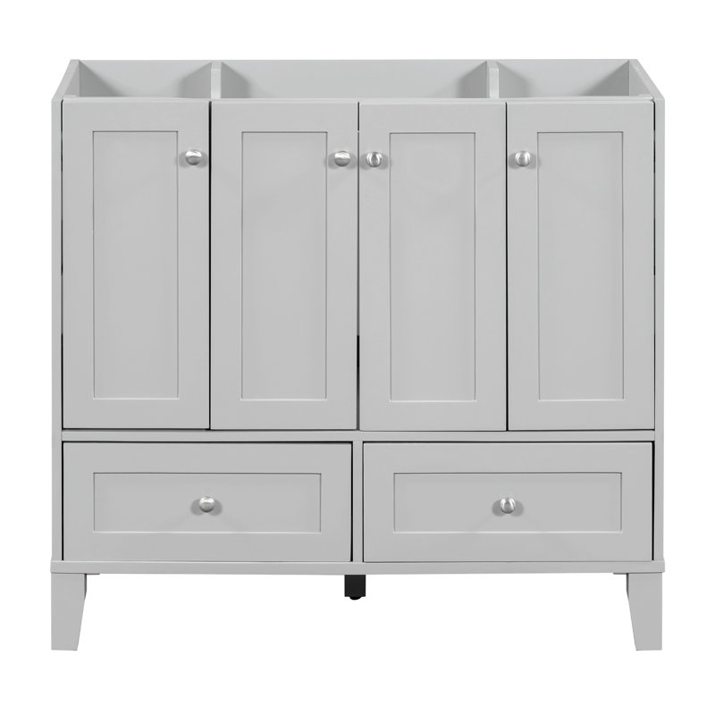 Meuble-lavabo de 36 po sans comptoir, armoire de rangement en bois massif seulement, meuble-lavabo autoportant avec 4 portes à fermeture douce et 2 tiroirs