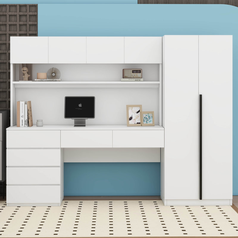  Combo pour garde-robe de bureau en bois à 2 portes Cammi pour la chambre à coucher, Blanc