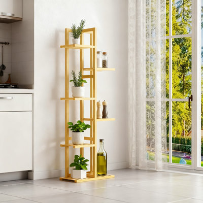 Étagère de coin à 6 niveaux pour plantes en bambou