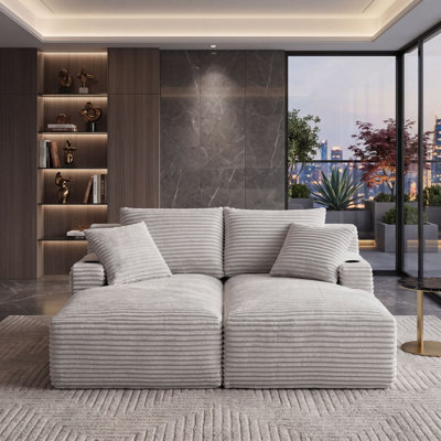 Corduroy Double Chaise Lounge Sleeper with Built-in Cupholders