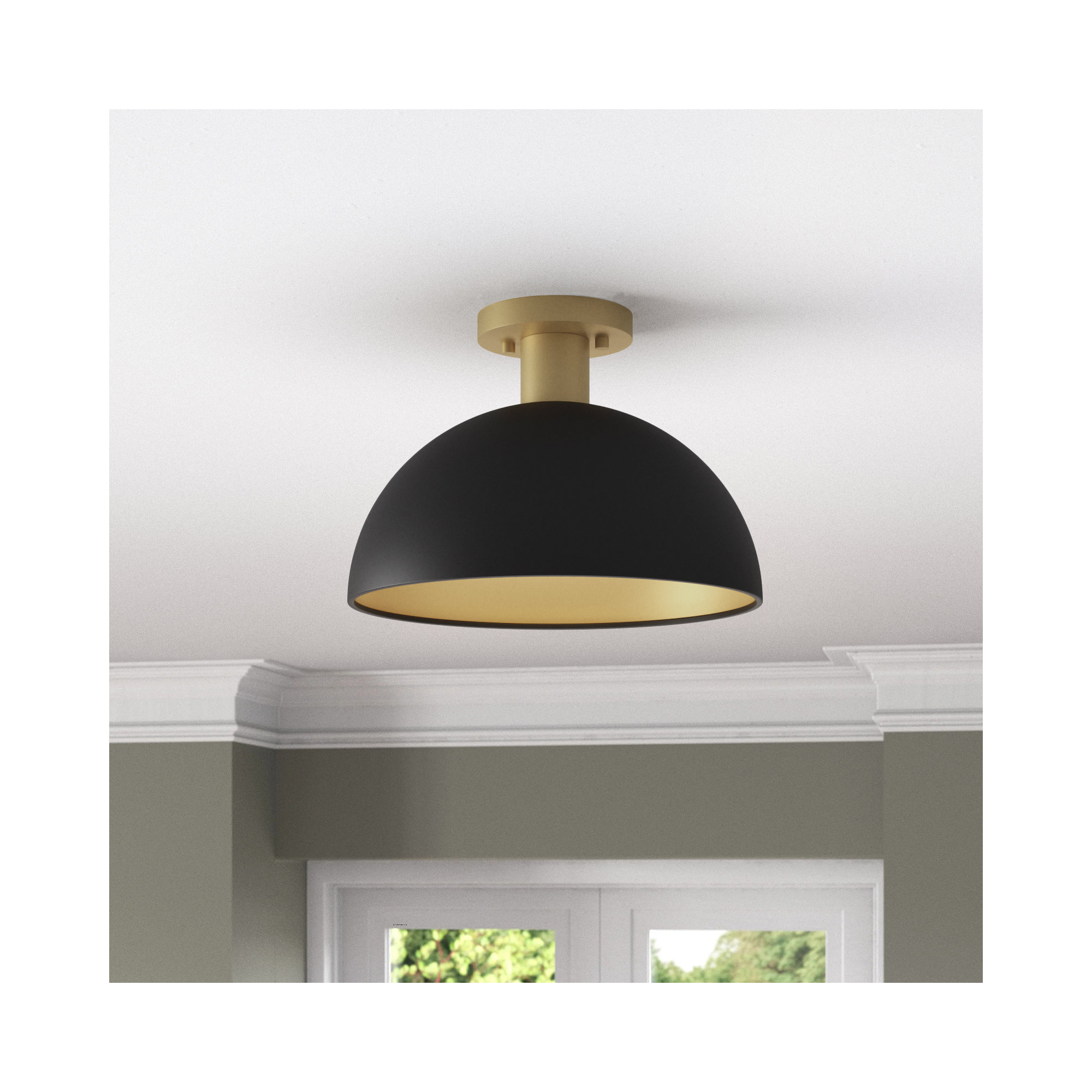 Darrah 1-Light Ceiling Light, Matte Black/Natural Brass