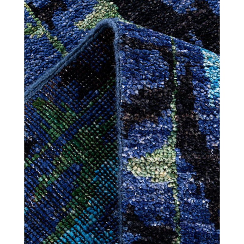 Tapis de couloir surteint de conception unique 2 pi 6 po x 10 pi 8 po noir / bleu / bleu marine