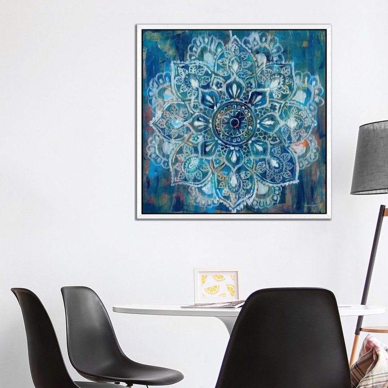 Mandala In Blue II 1 Piece Wall Art on Canvas, 93.98 cm H x 93.98 cm W, White Floater Framed