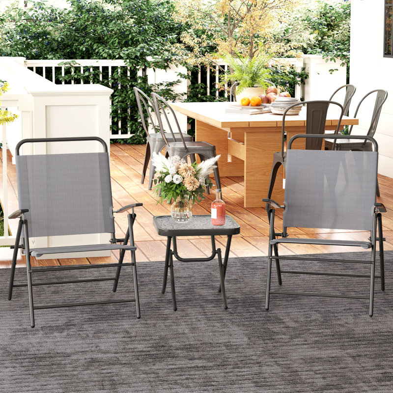 Folding Bistro Set with Adjustable Back, Small Patio Set, Grey