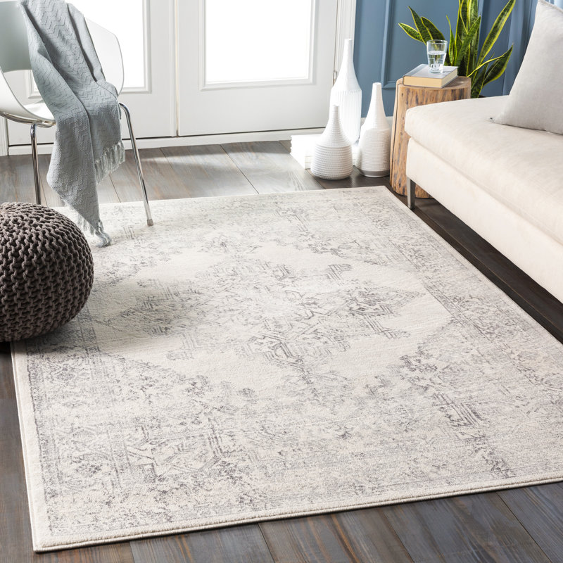 Tapis gris tissé à la machine Gaith, Rectangle 9 pi x 12 pi 3 po
