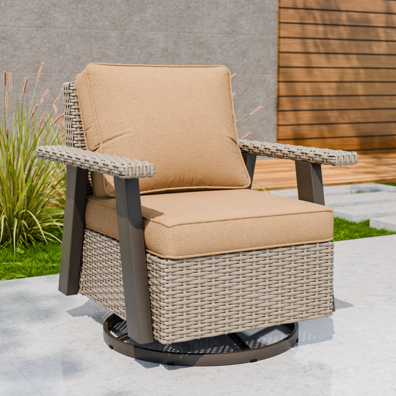 Ensemble de chaises berçantes pivotantes d'extérieur, ensemble de chaises de patio en rotin et osier à 360 °, Tanné