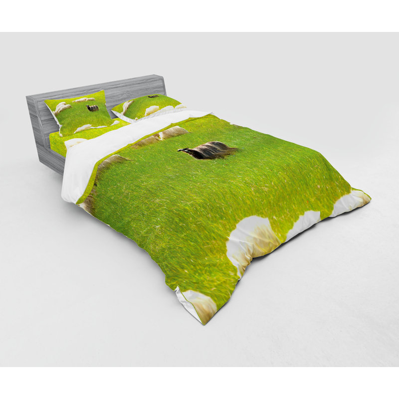 Ensemble de housse de couette en microfibre nature / vert / crème, Housse de couette simple + 2 pièces supplémentai