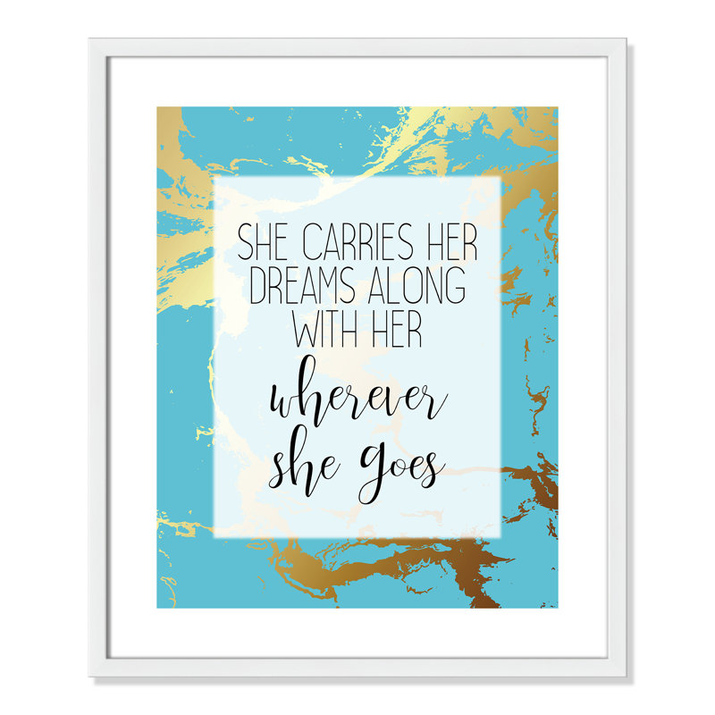 «Whereever she goes», art encadré, H 25,5 po x l 21,5 po x P 1,19 po, Encadré de boîte blanc