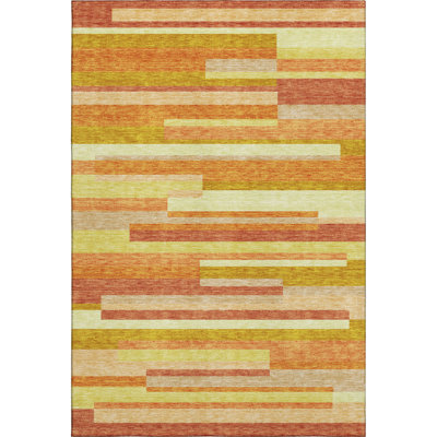 Premium Machine Washable Prisco Orange Rug