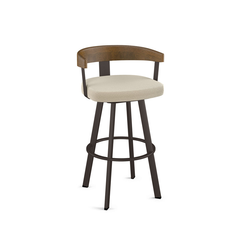 Drees Swivel Upholstered Counter & Bar Stool with Wood Backrest, Cream Bouclé Polyester, Counter Stool (25.5" Seat Height)