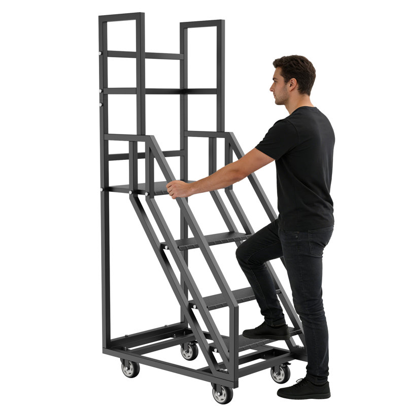 Escaliers roulants industriels à 4 marches avec roues verrouillables et pédales antidérapantes - Capacité de charge de 445 lb, conception toutes conditions de 23,6 po x 78,7 po pour entrepôts, usines et usage domestique