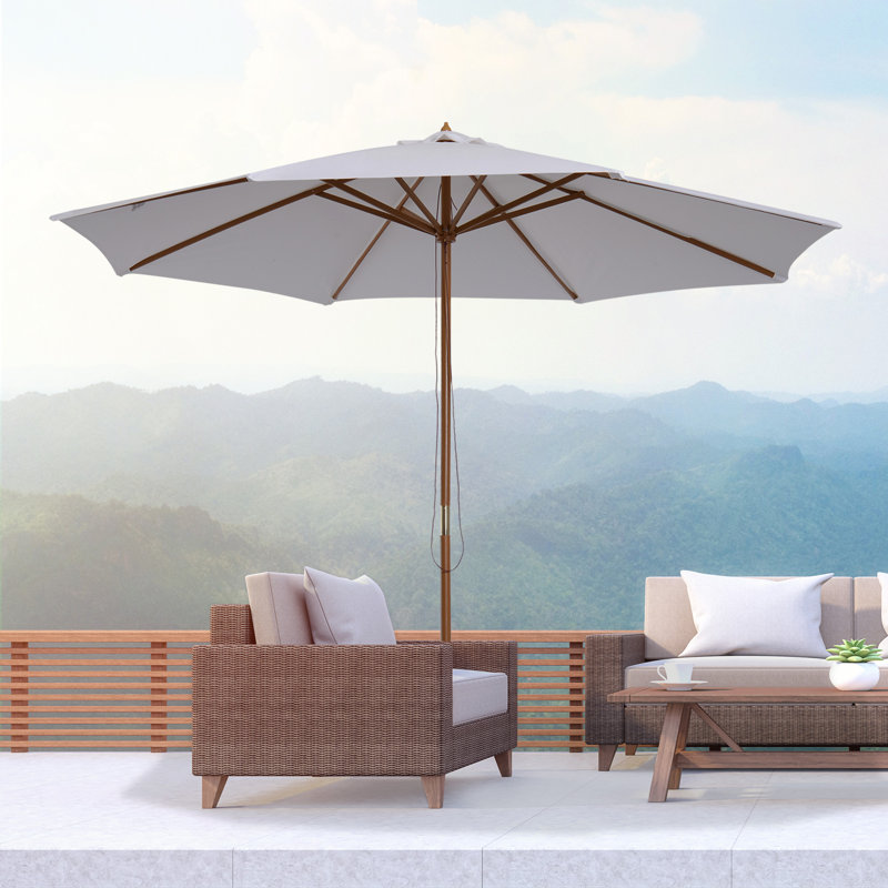 Outsunny 3 m Garden Parasol Pulley Operated Patio Umbrella White