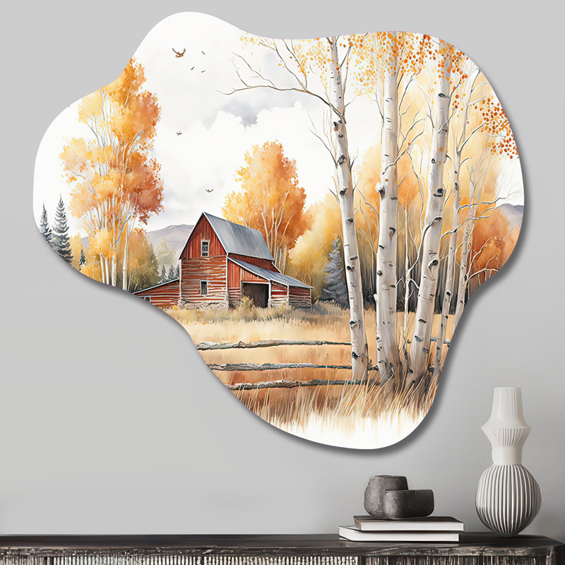 Path To The Barn V - Cloud Barn Landscape Wall Decor, sculpture asymétrique en métal, H 25 po x l 28 po x P 1 po