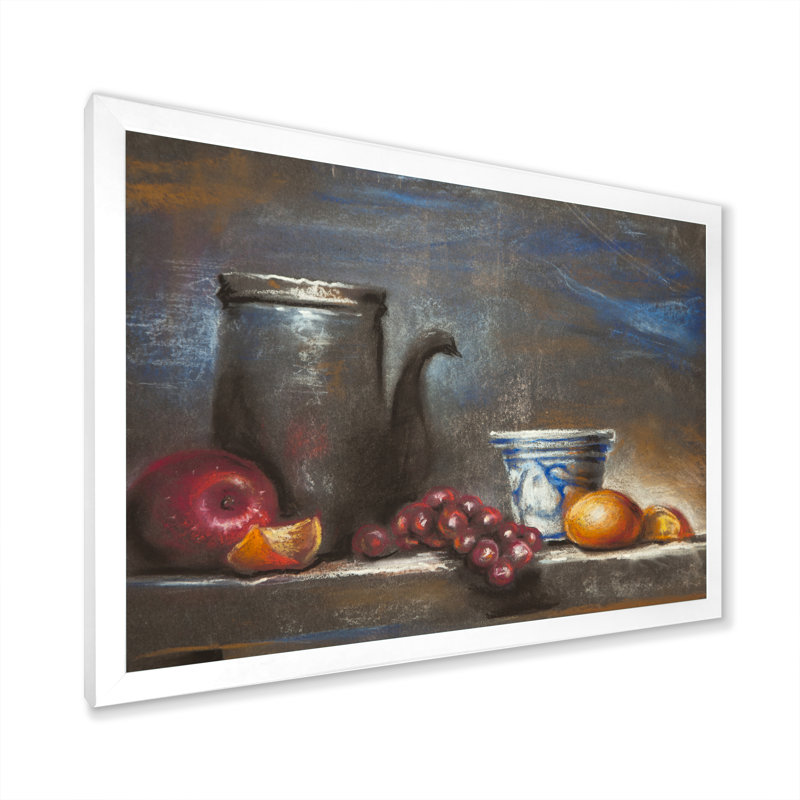 Nature morte aux fruits - Peinture sur toile encadrée, H 8 po x l 12 po x P 1 po, Cadre photo blanc