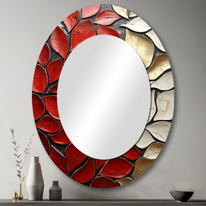 Miroir mural ovale rouge et rouge, 43 po x 33 po