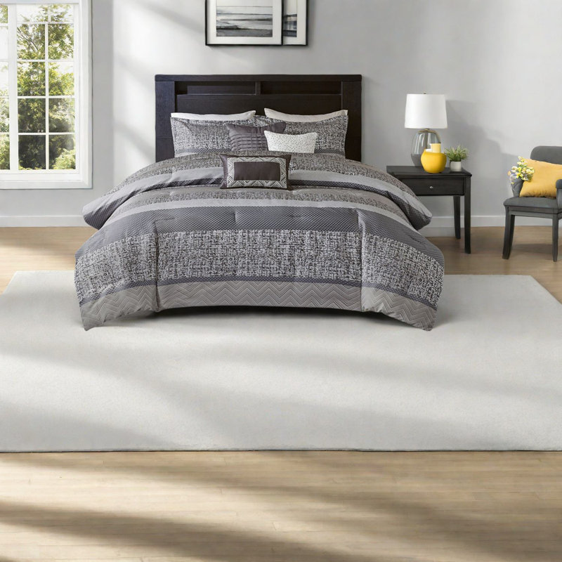 Ensemble de literie luxueux 7 pièces, jacquard en polyester, style transitionnel pour la maison