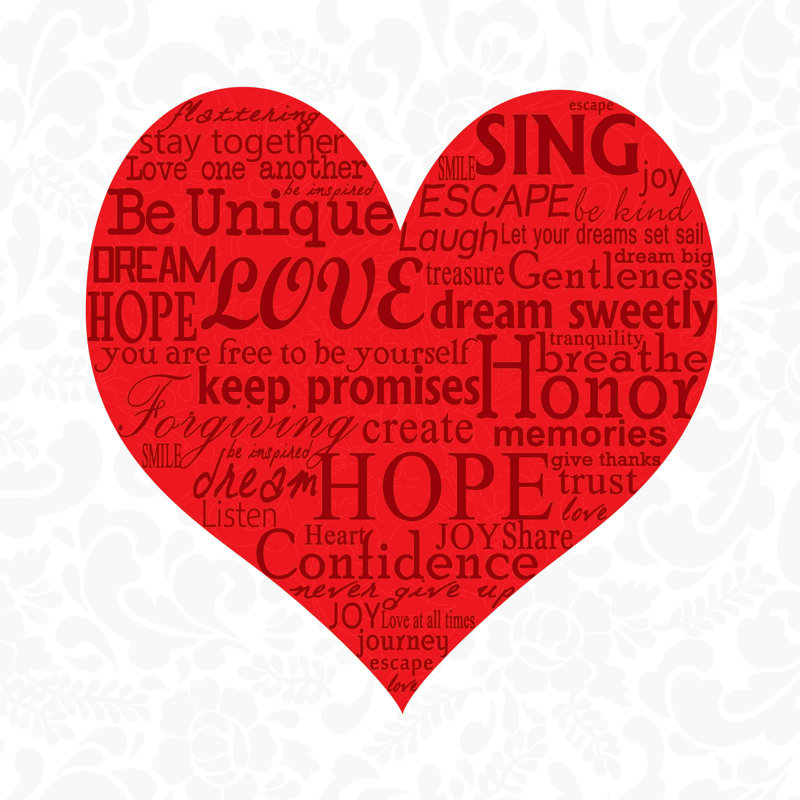 Heart Love - Impression sur toile tendue, H 12 po x l 12 po