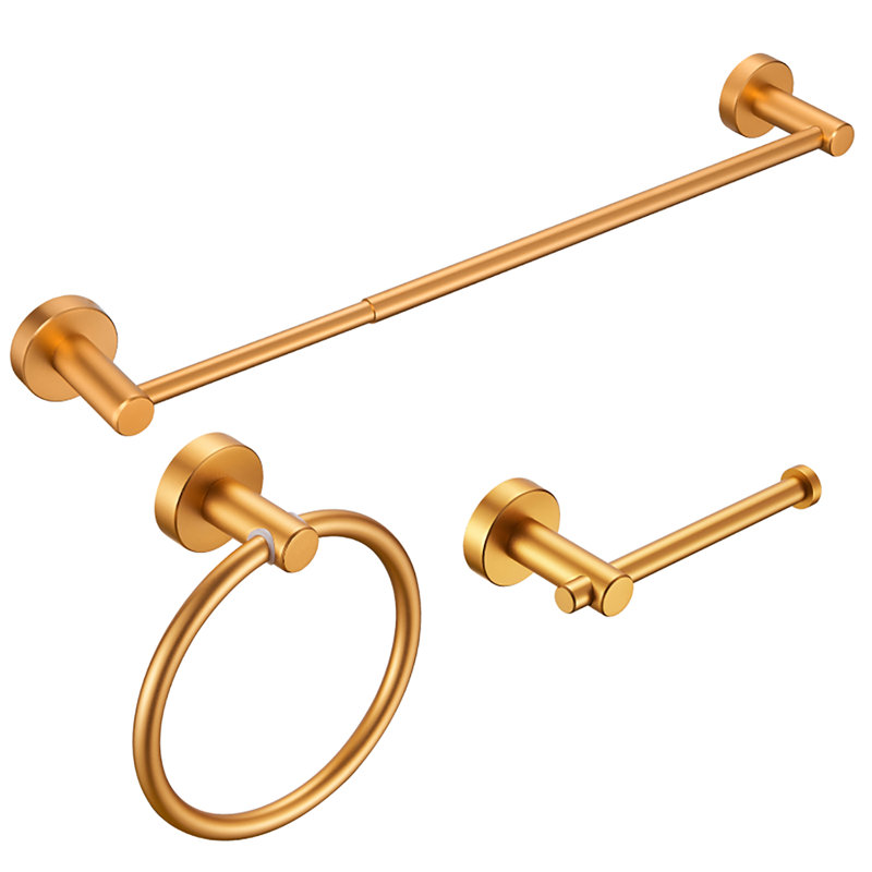 Topcraft Aluminum Wall-Mounted Bathroom Accessory Set (3-Piece), Brushed Gold