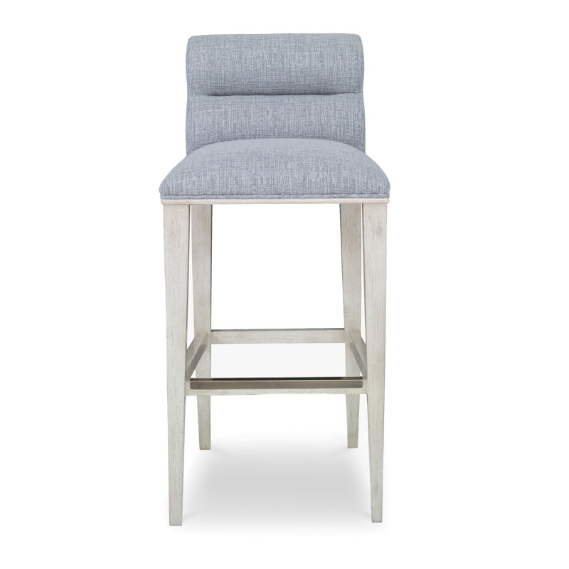 Bexley Upholstered Stool with Solid Wood Frame, American Walnut, Filigree Ivory, Bar Stool (30" Seat Height)