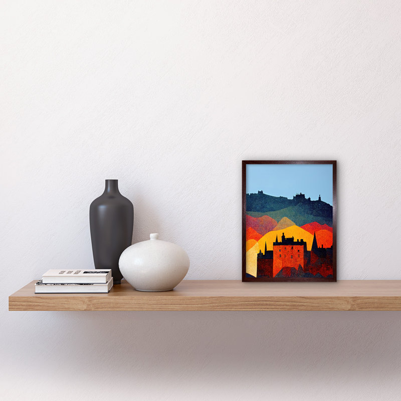 Edinburgh Autumn Scotland Modern Cityscape - Print, 25.9cm H x 20.6cm W x 1.5cm D, Brown Framed Paper