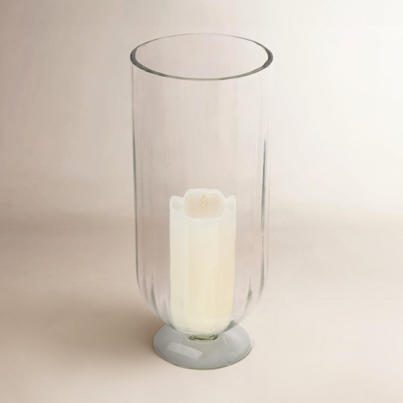 Perry And Grey Glass Ribbed Candle Holder With Elevated Base