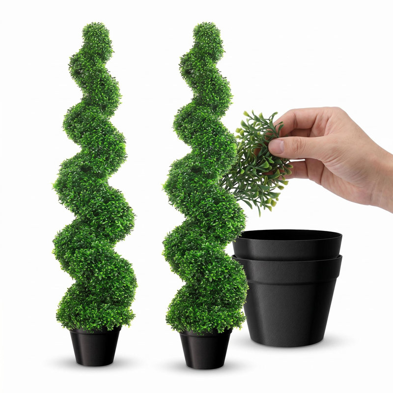Topiaire sans entretien, buis artificiel pour le porche et faux arbre buis en spirale d'intérieur avec pot de fleurs