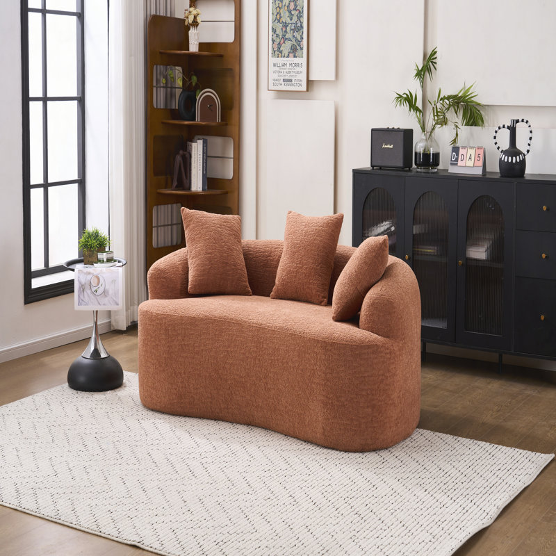 Canapé Boneless à deux places, tissu chenille grain de bois, canapé à compression double éponge, canapé à compression à deux places avec 2 coussins pour la vie / Maison / Mobilier / Appartement / Bureau