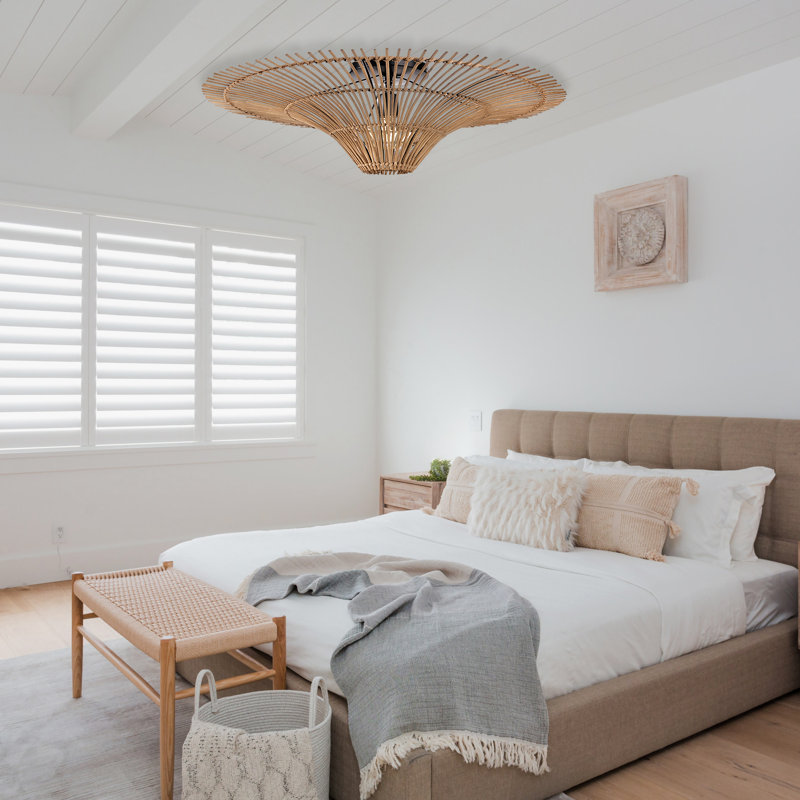 Retro Rattan Flush Mount Ceiling Light for Entryway Living Room Hallway, 11.81" H x 39.37" W x 39.37" D