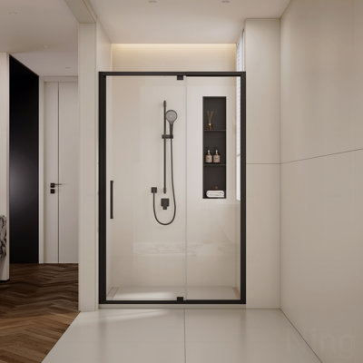 Porte de douche évolutive à cadre réglable avec verre trempé transparent de 1/4 po (6 mm), film de sécurité transparent pour verre, alliage d'aluminium
