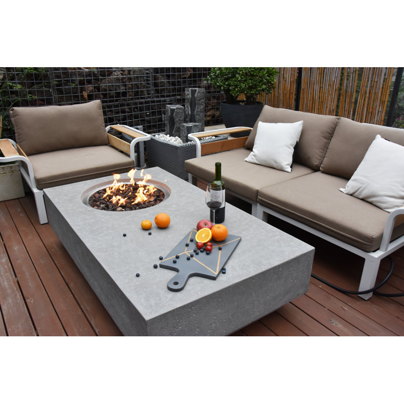 Metroplis 56" Outdoor Concrete Fire Table 45,000 BTU - Includes Lava Rocks and PVC Cover, Natural Gas, Light Gray