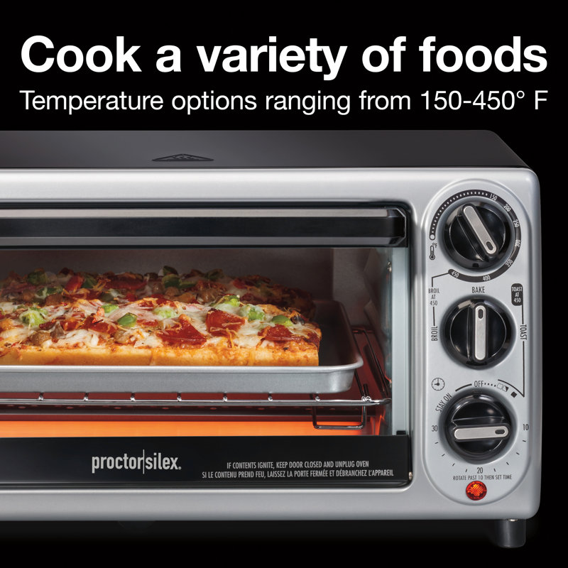 Proctor Silex Black and Silver 4-Slice Toaster Oven with Bake Pan