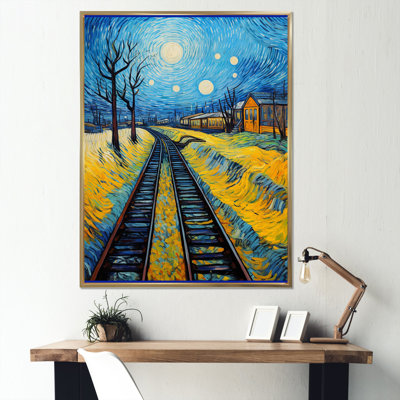 Rails de train herbe jaune - impression