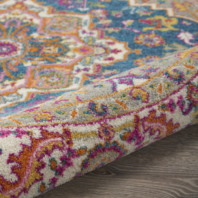 Tapis floral rond 5 pi tissé à la machine