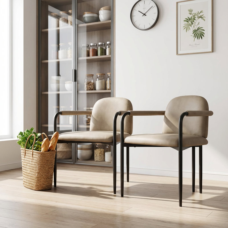 Ensemble de 2 chaises de salle à manger avec cadre en fer Modern Modern, Kaki